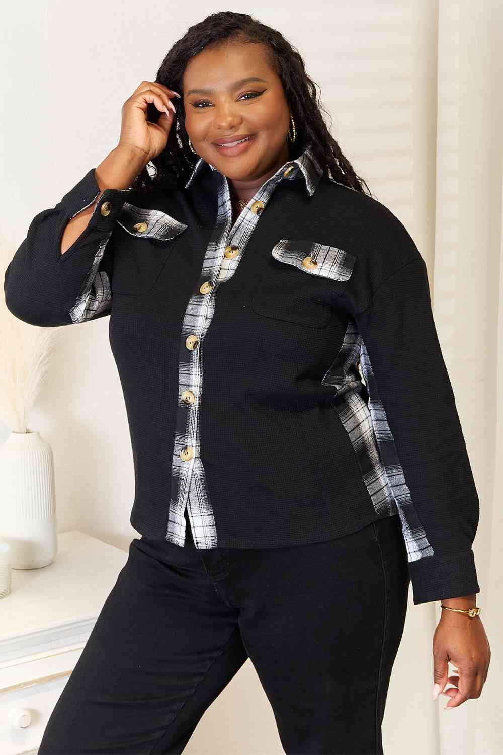 I Am A Winner Plaid Collared Dropped Shoulder Jacket