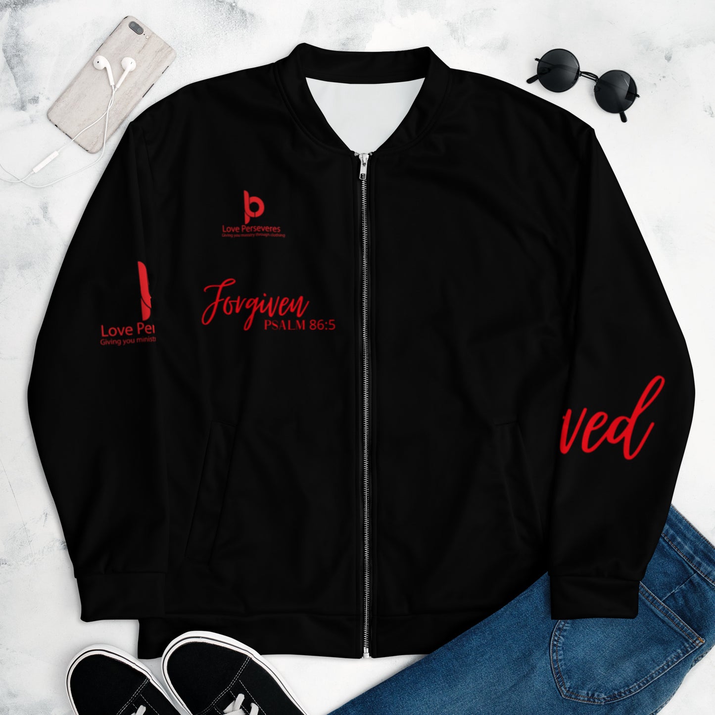 Forgiven Unisex Bomber Jacket Black
