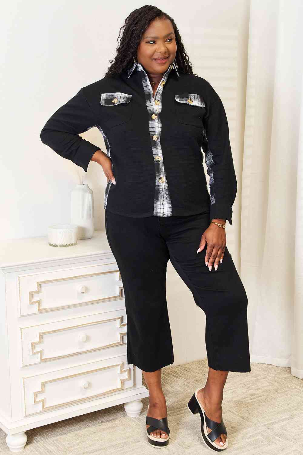 I Am A Winner Plaid Collared Dropped Shoulder Jacket