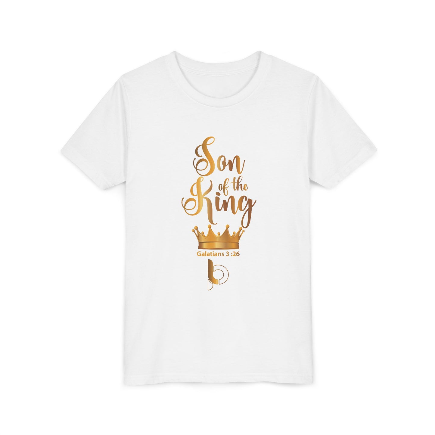 Youth Tee – "Son of the King" Gold Crown Christian Shirt (Galatians 3:26)