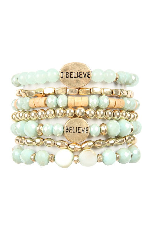 I BELIEVE CHARM MIX BEADS BRACELET