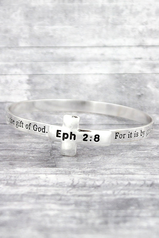 SILVERTONE EPHESIANS 2:8 CROSS BANGLE